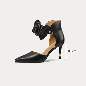 Chic Cow Leather Buckle Flower Slingback Heels