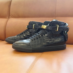 LuxeCroco Embossed High Top Designer Flat Sneakers