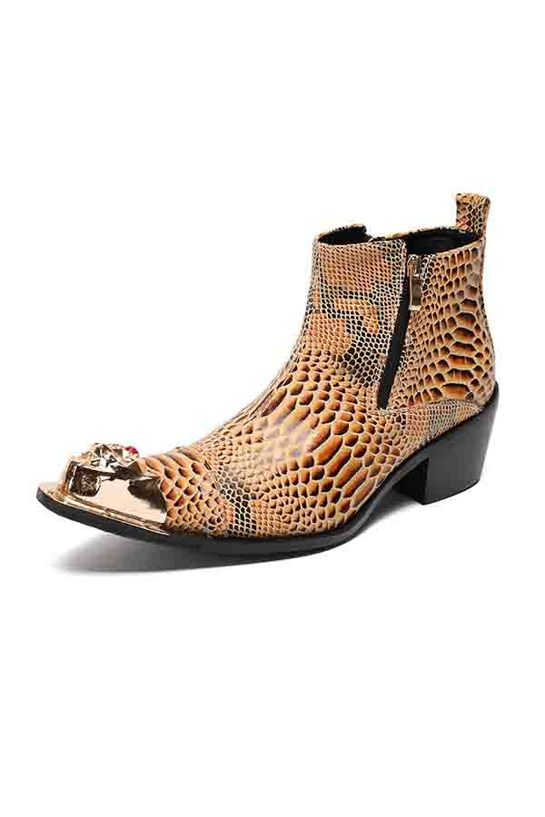 BoldLux Exotic Texture Leather Dress Boots