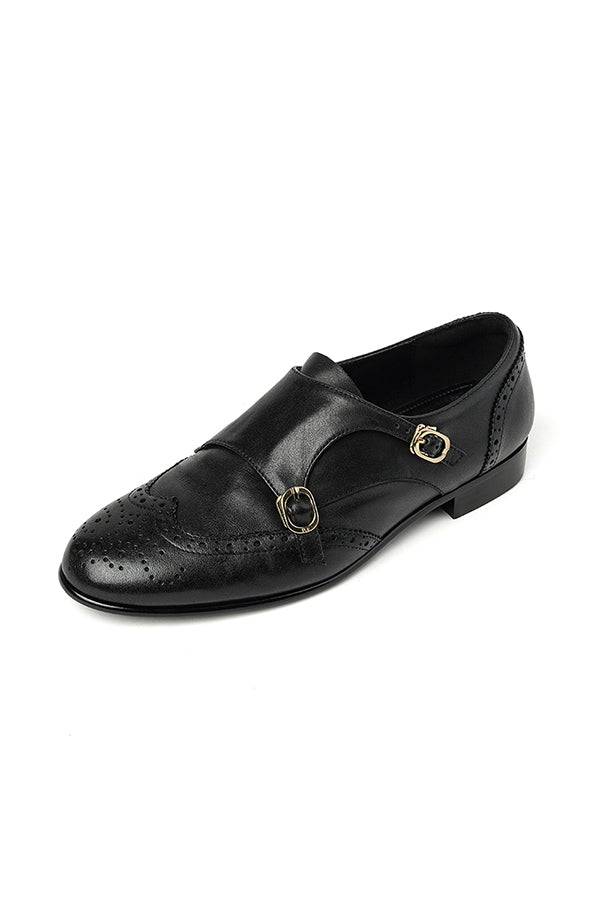 Autumn Chic Leather Brogue Buckle Flats