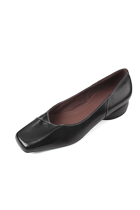 LuxeSquare Smooth Leather Low Heel Casual Shoes