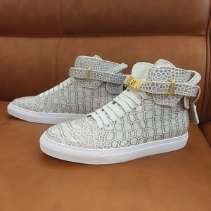 LuxeCroco Embossed High Top Designer Flat Sneakers