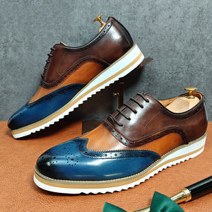 LuxeExo Round Toe Lace-up Brogue Shoes