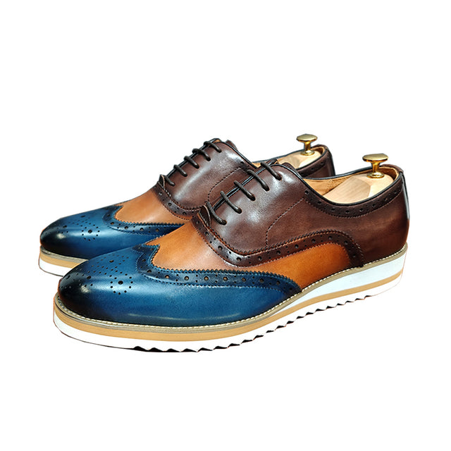 LuxeExo Round Toe Lace-up Brogue Shoes