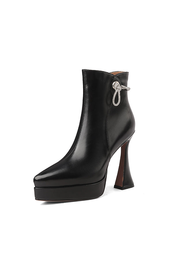 AlliChic Pointed Toe Platform Heel Ankle Boots