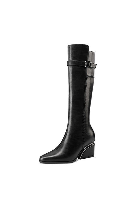 LeatherLux Chic Round Toe Winter Boots