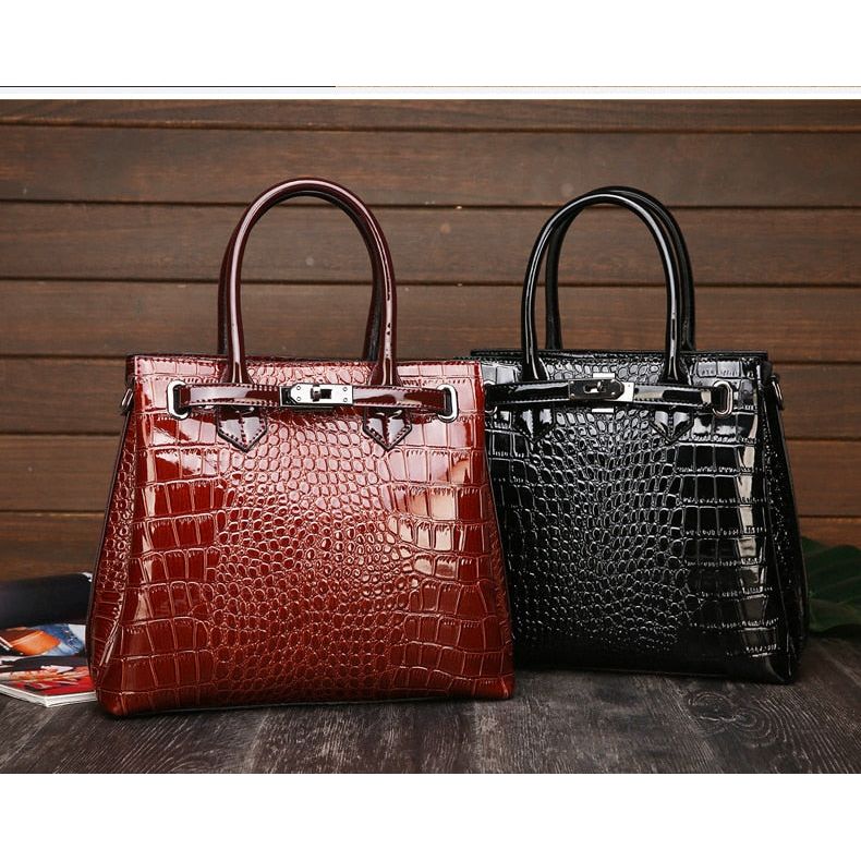 CrocLuxe Exotic Leather Zipper Tote Shoulder Bag