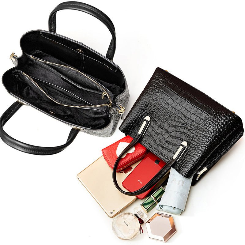 CrocLuxe Exotic Leather Zipper Tote Shoulder Bag