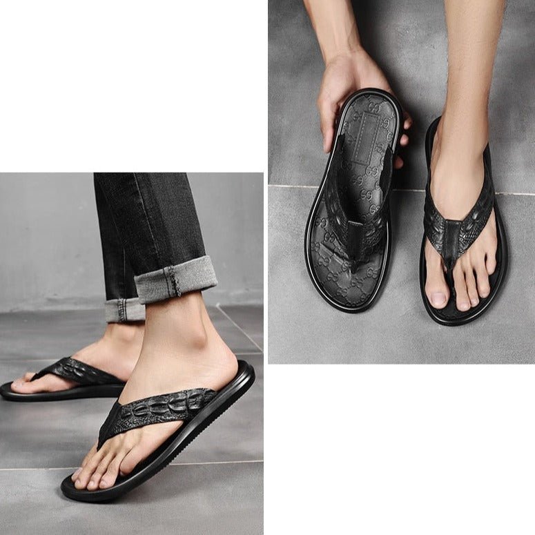 Leather croc flip outlet flops