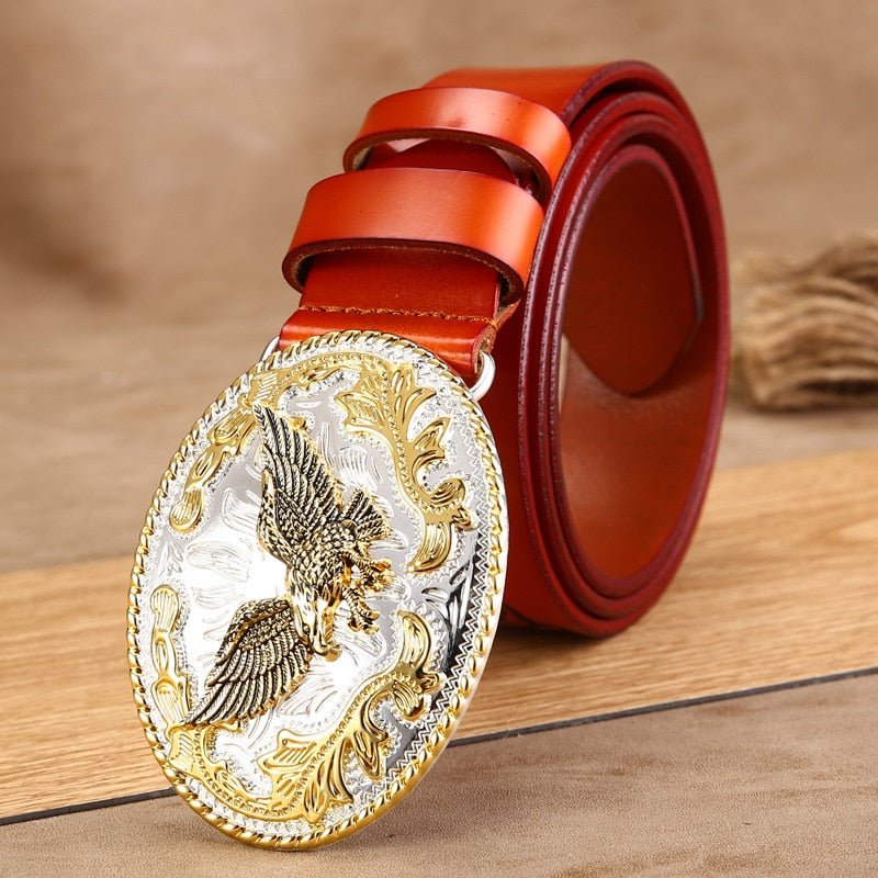 High Quality eagle Golden buckle belt men Cowskin luxury brand