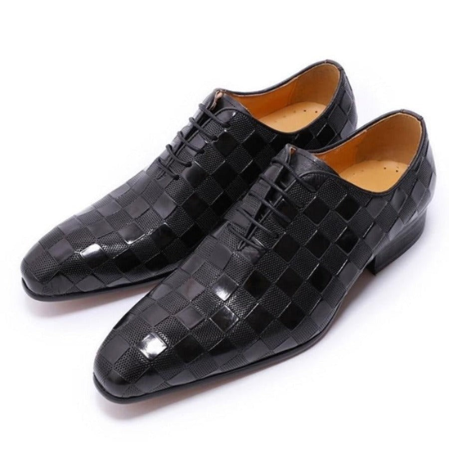 Shop at Crocodile Wear | ItalianLux Leather Plaid Print Oxford Dress Shoes