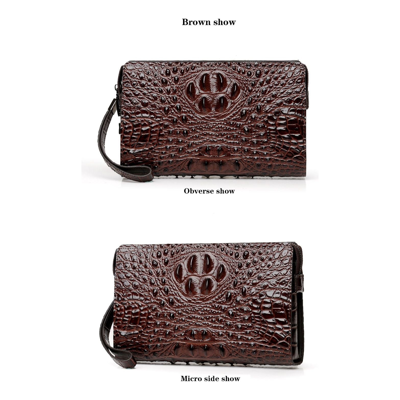 Genuine Leather Crocodile Embossed Men's Regular Wallet (brown)
