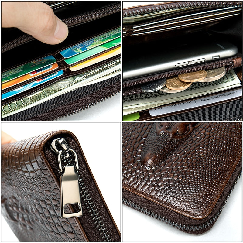 Luxury CrocZip Striped Long Wallet